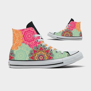 Mandala Pattern Boho Inspired Converse Chuck Taylor for Men and Women Unisex Black High Top Converse Sneaker