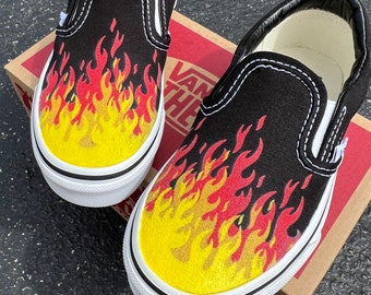 Hot Flame Shoes - Custom Vans Black Slip On Red Orange Yellow Fire Hot Flames Hot Cheetos Flaming Hot Cheetos Flamin' Hot Cheetos