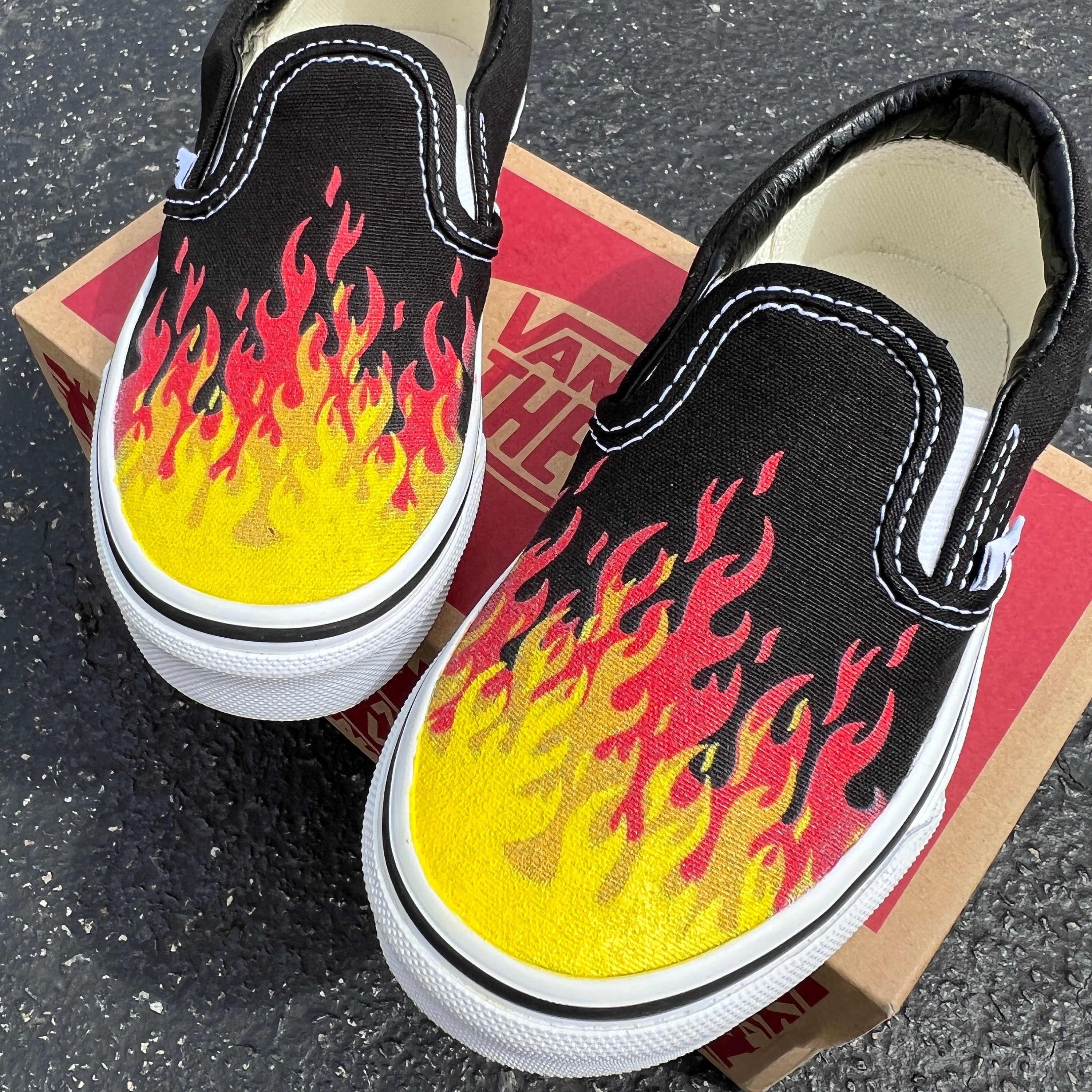 Hot Flame Shoes Custom Vans Black Slip on Red Orange Yellow - Etsy Israel
