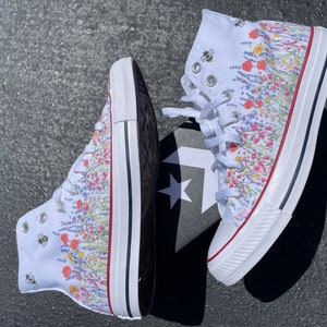 wedding flower shoes with bees customized converse high top sneakers