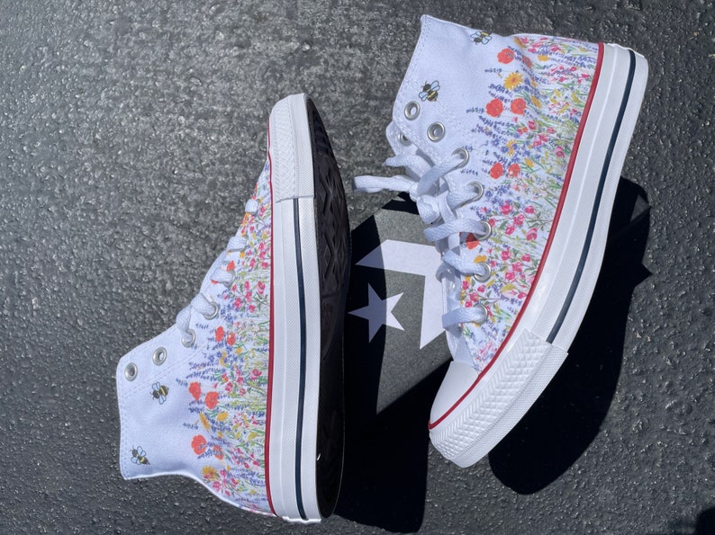 wedding flower shoes with bees customized converse high top sneakers