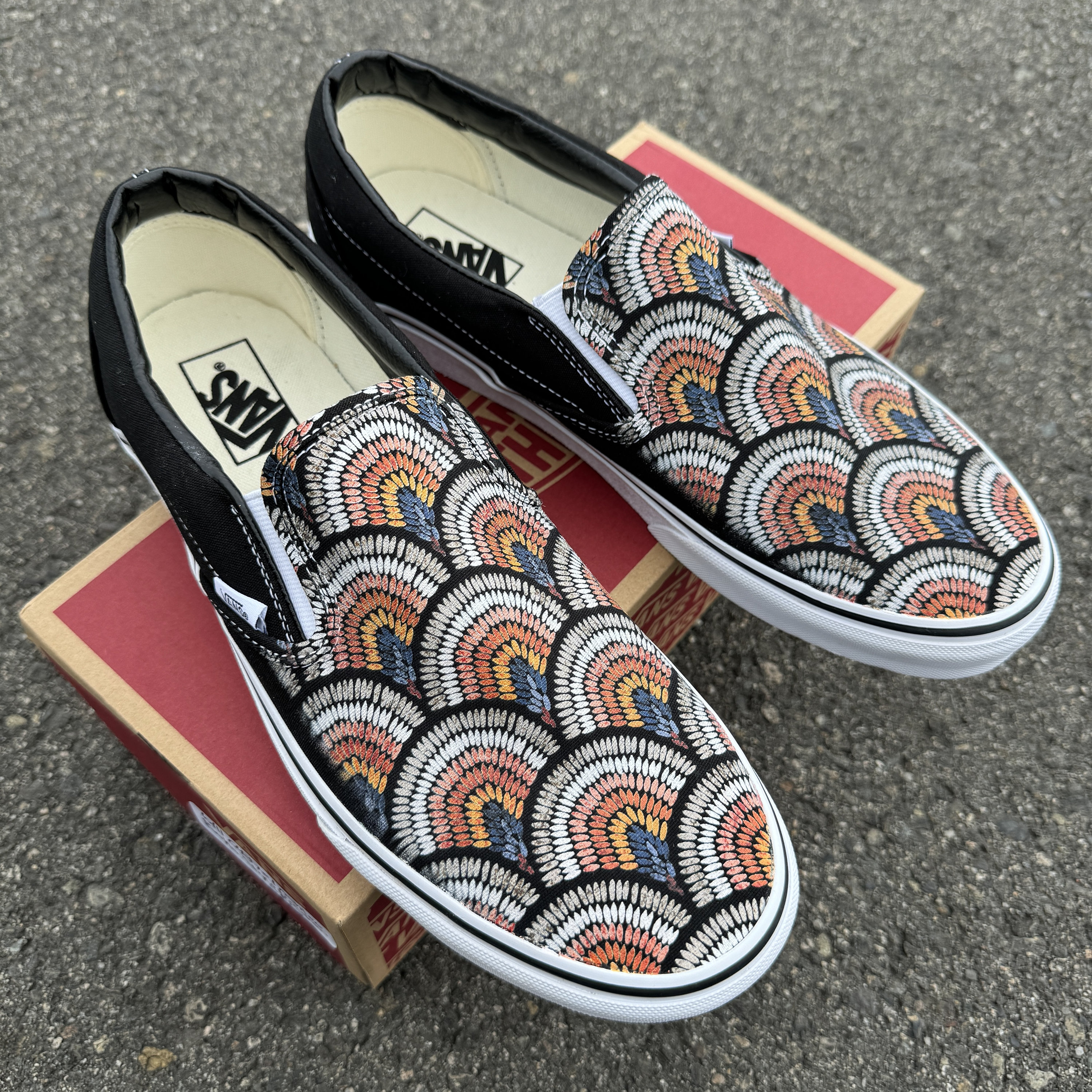 Vans White & Paisley slip ons. New in box mens 9.5 women\'s 11 Embroidery Inspired Charcoal Vans Slip On Shoes - Custom  main image 3