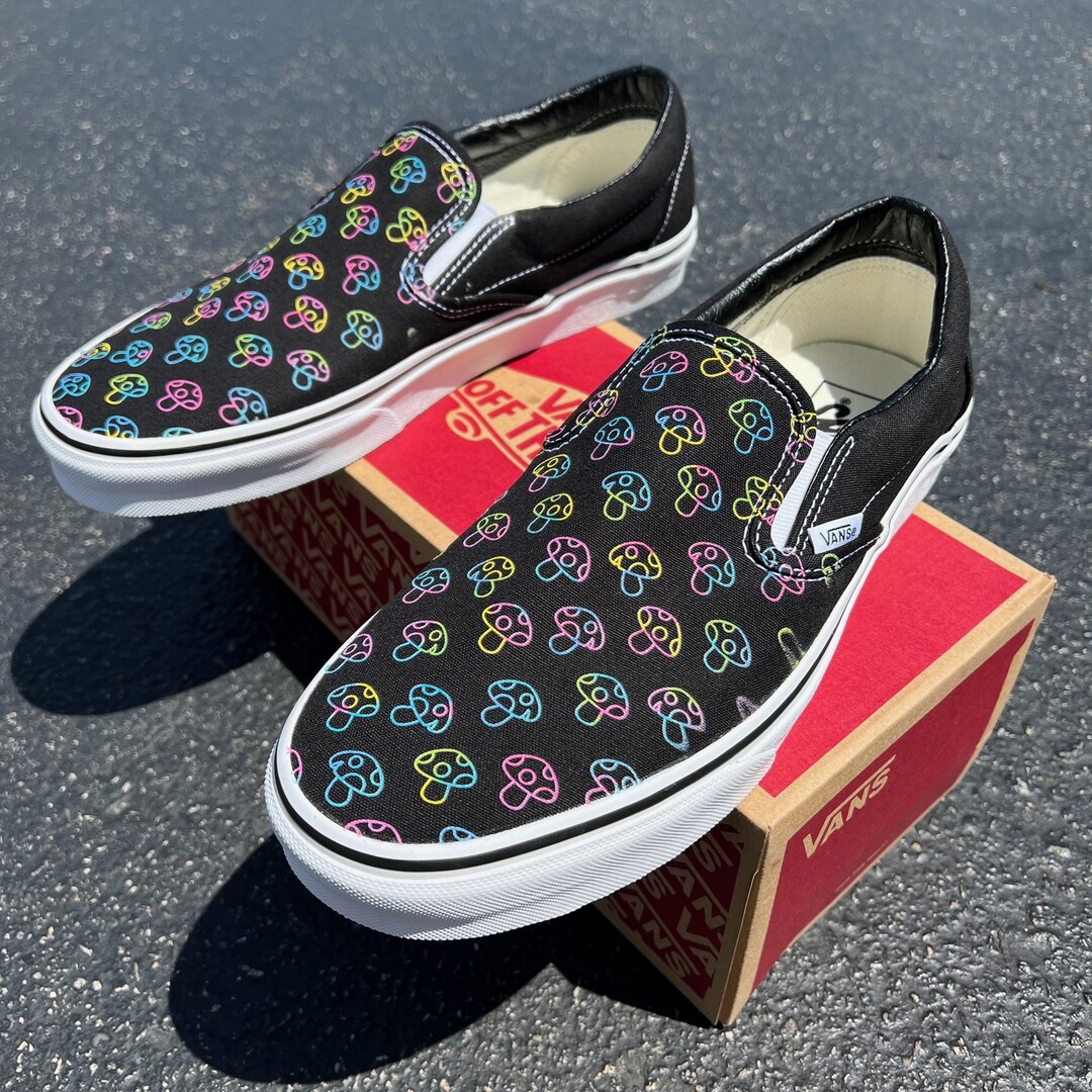 Mushroom themed custom Vans Slip On Sneakers - ShopperBoard