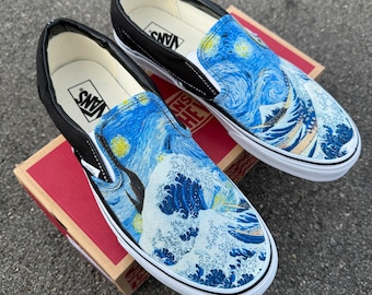 The Great Wave and Vincent Van Gogh Starry Night Vans Slip on