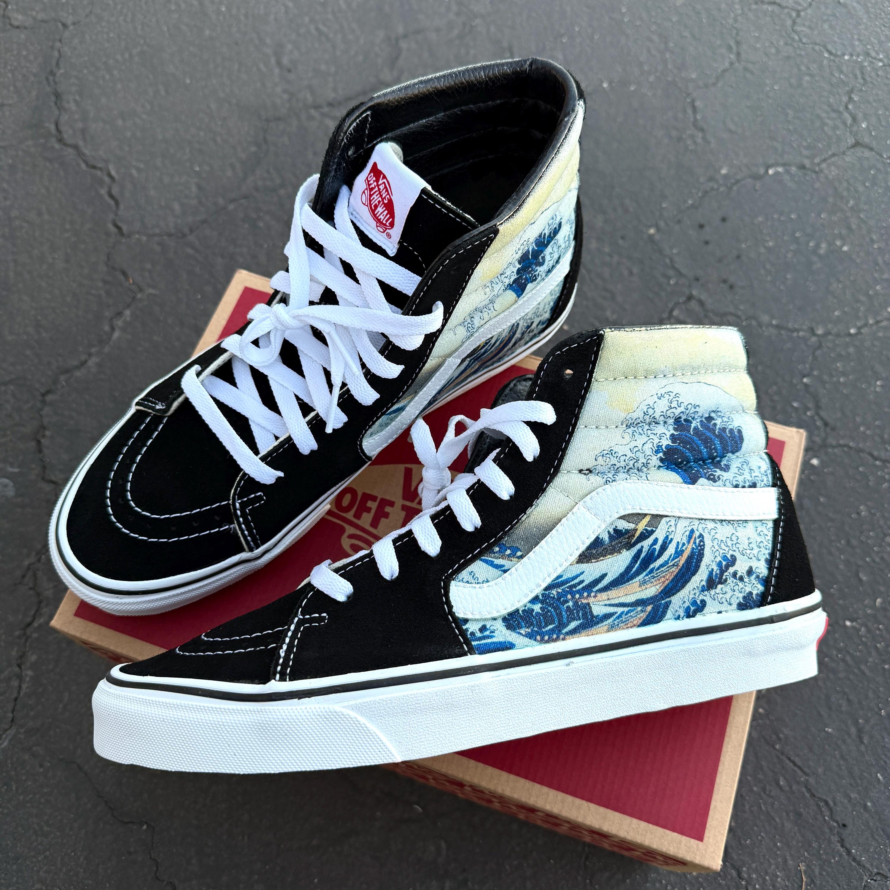 The Great Wave off Kanagawa Custom Black Sk8 Hi Top Vans