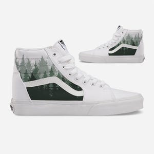 Forest Pine Trees on White Sk8-Hi Vans Shoes for Women and Men Unisex Custom High Top Shoes