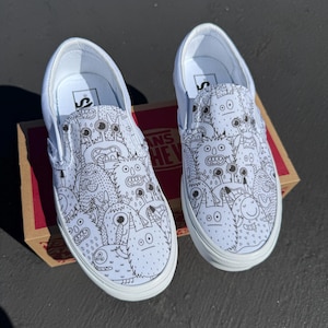 Cute Monster Sketch Drawing Halloween Scary Custom Slip On Vans Shoes for Women and Men