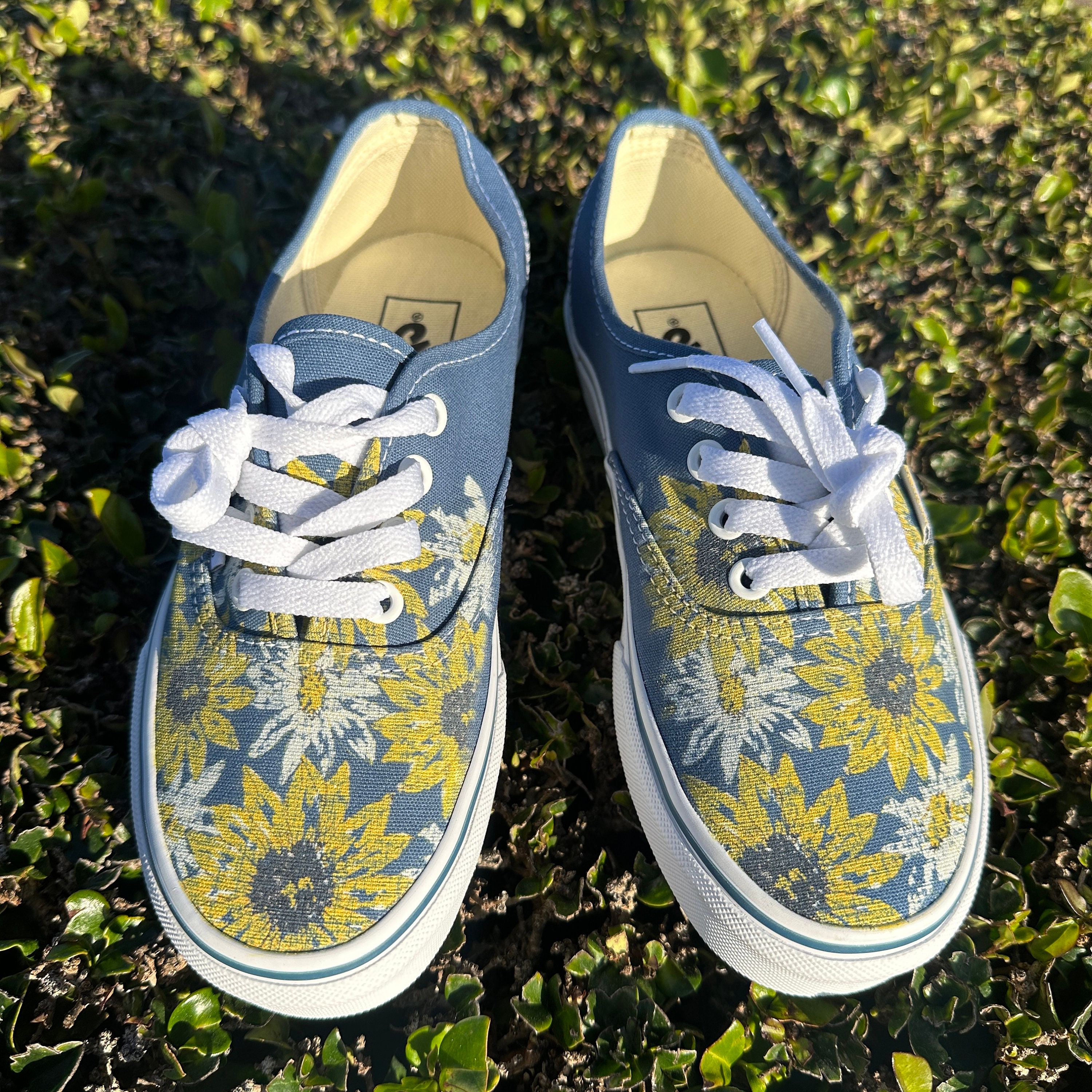 Sunflower and Daisy Authentic Vans Shoes Customized Navy Authentic