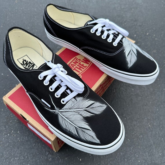 Feather Black/white Vans Authentic Lace up Custom Vans in India - Etsy