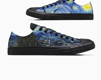 Starry Night Low Top Black/Black Converse Chuck Taylor Shoes for Women and Men Vincent Van Gogh Customized Sneakers