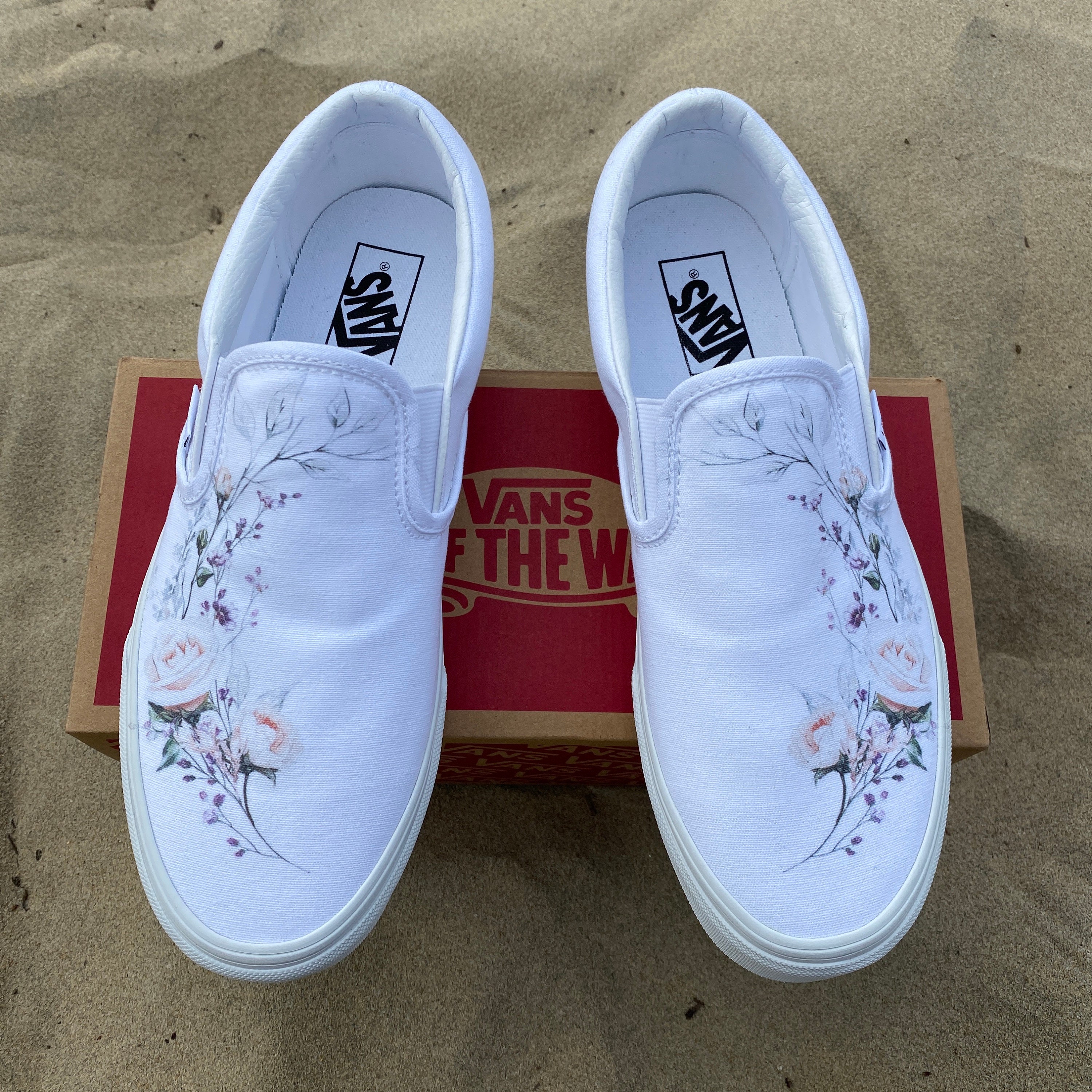 Custom Vans Shoes - Custom White Slip On Shoes for Custom Wedding