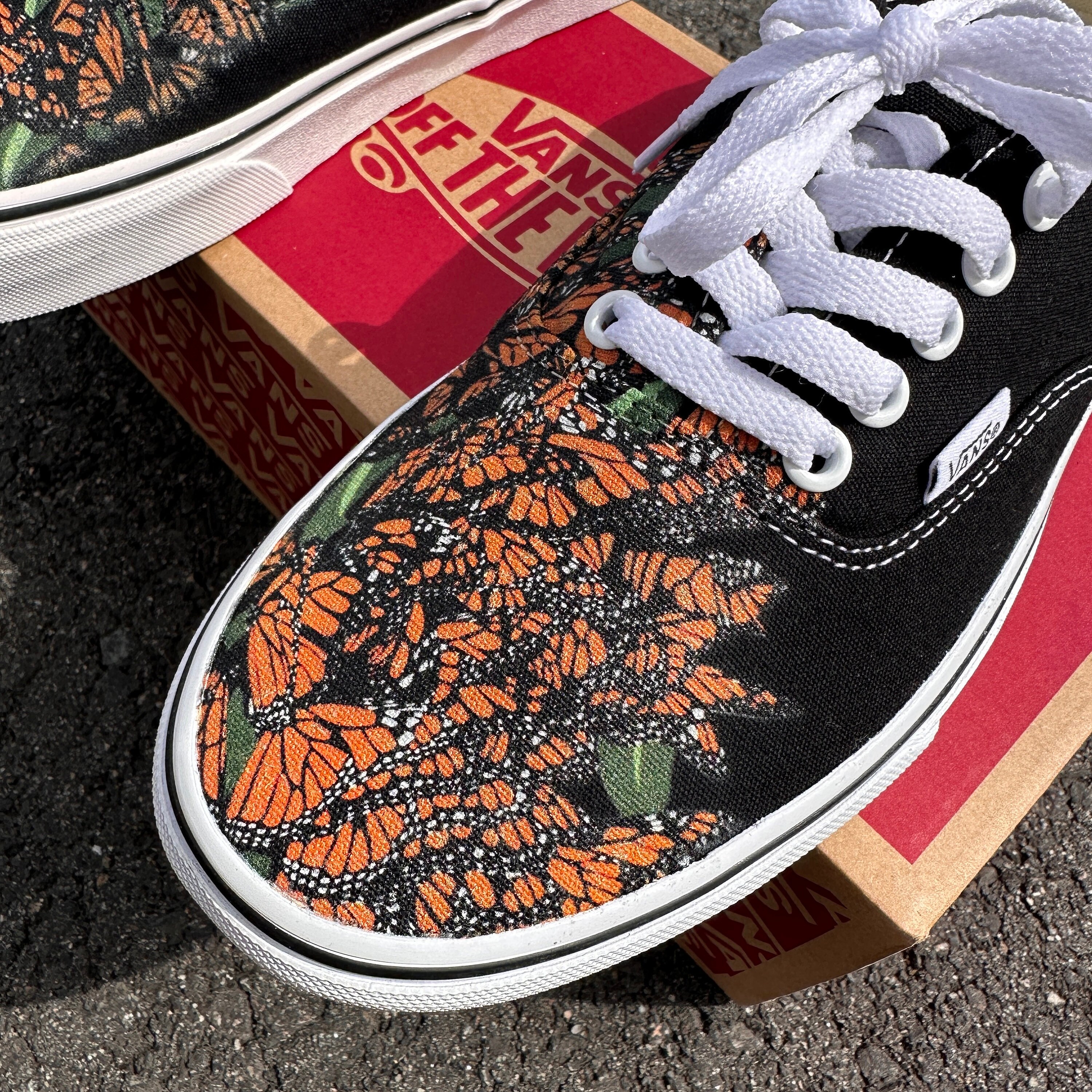 Monarch Butterfly Black white Vans Authentic Lace up Shoes Custom