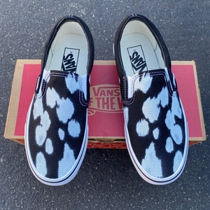 Cow Print Pattern on Black Slip On Vans Shoes for Women and Men Unisex Custom Shoe