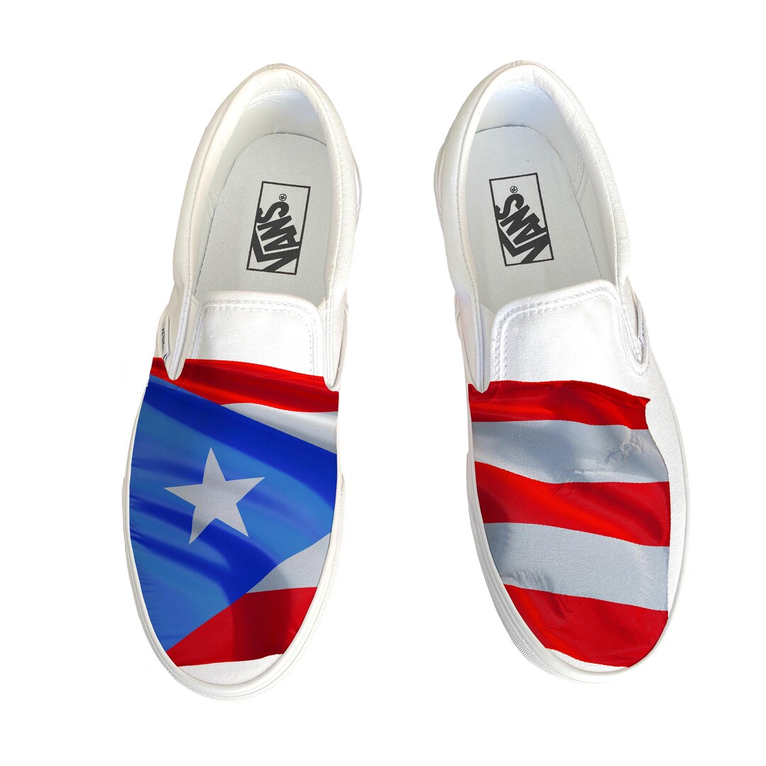 Vans Rico In Puerto Rico Waving Flag on White Slip on Vans Shoes for Men and Women ...