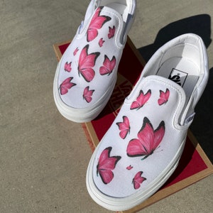 Pink Butterfly White Slip on Vans Custom Vans Shoes - Etsy