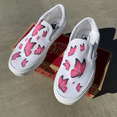 Blue Butterfly White Slip on Vans Custom Vans Shoes Etsy