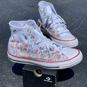 wedding flower shoes with bees customized converse high top sneakers