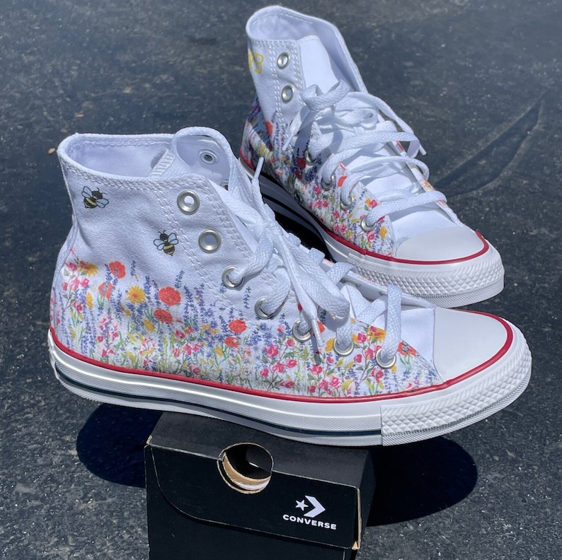 wedding flower shoes with bees customized converse high top sneakers