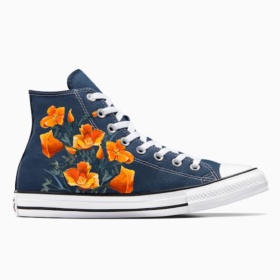 Poppy Flower Floral Custom Navy Converse Shoes Sneakers Bride