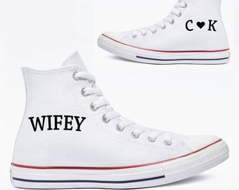 Personalized Wifey Converse Sneakers, White High Top Chuck Taylor, Initial Heart Design, Wedding Gift, New Wife Shoes, Newlywed Present