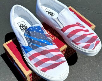 vans authentic vans american Buy American Flag Red White Blue USA Custom White Slip on Vans Online in  India