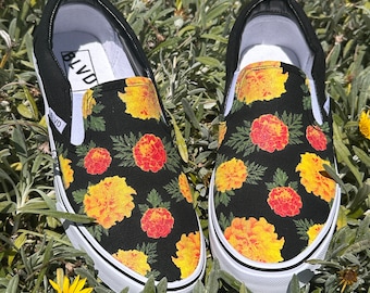 Marigold Flowers Custom BLVD Slip On Shoes