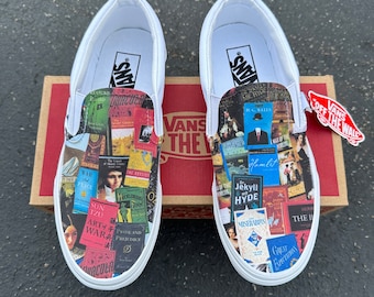 Book Lovers Teacher Librarian - Custom Black Slip On Vans