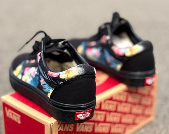 Old Skool Zapatillas Negras Con Flores Zapatillas Vans Old Skool