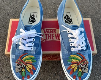 Lego Skull Chief on Navy Vans Authentic Shoes