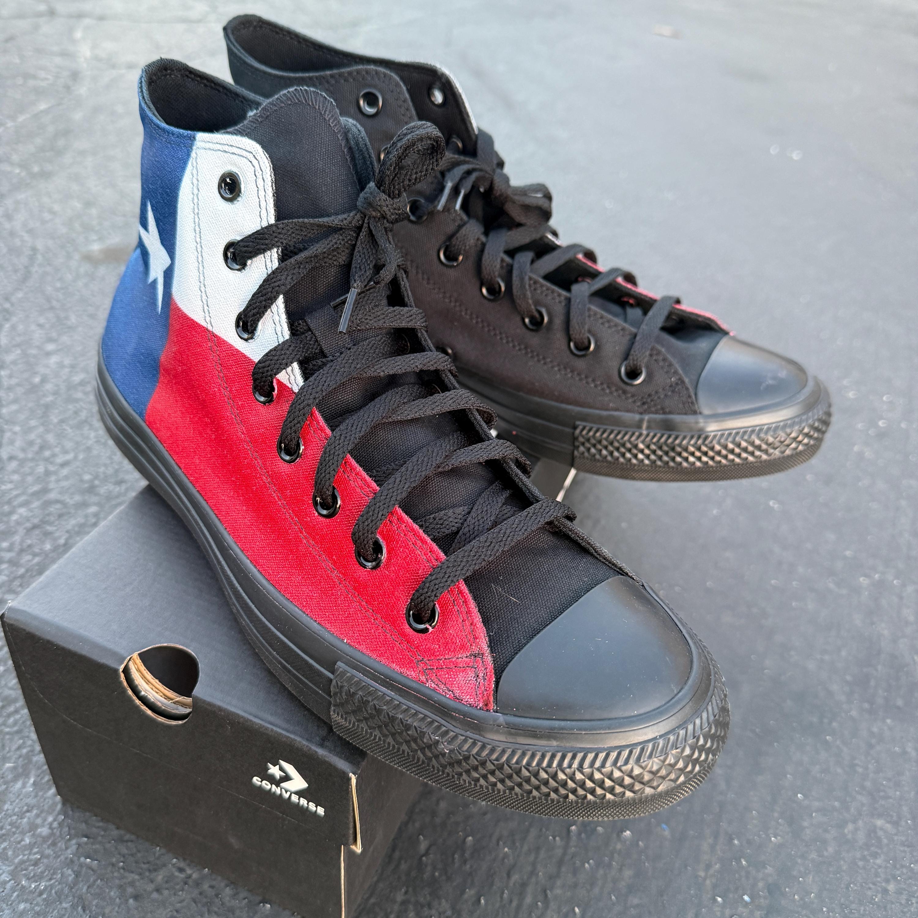 Texas Flag on All Black Converse High Top Chuck Taylor Shoes  display picture 2