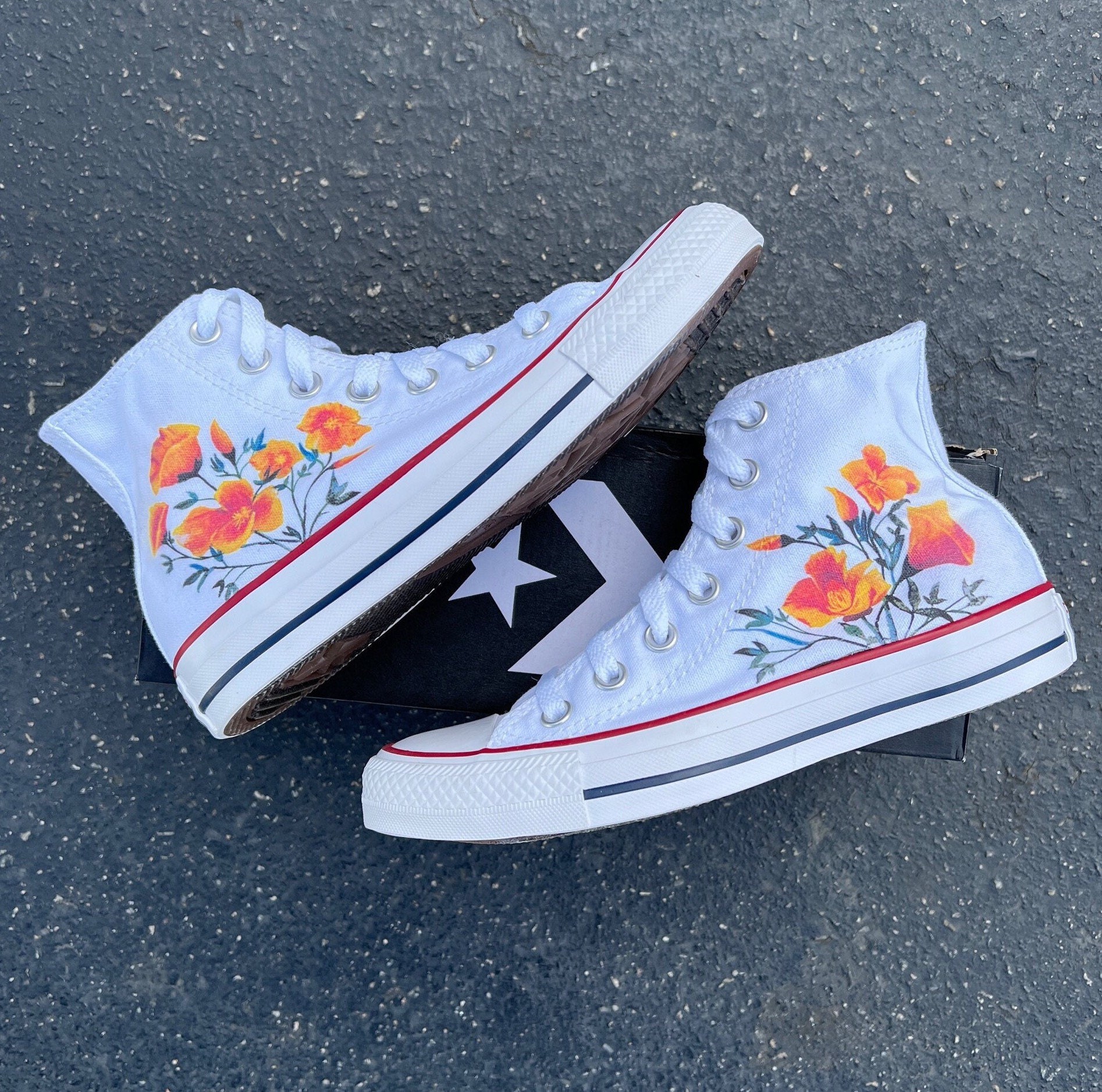 Poppy Flower Floral Custom Converse Shoes Sneakers Bride Etsy
