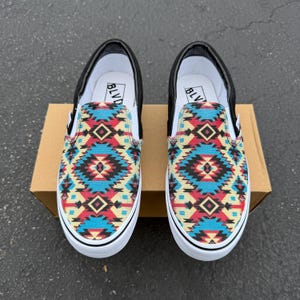 Turquoise Native American Inspired Tribal Pattern Shoes Southwest BLVD Slip On Shoes for Men and Women