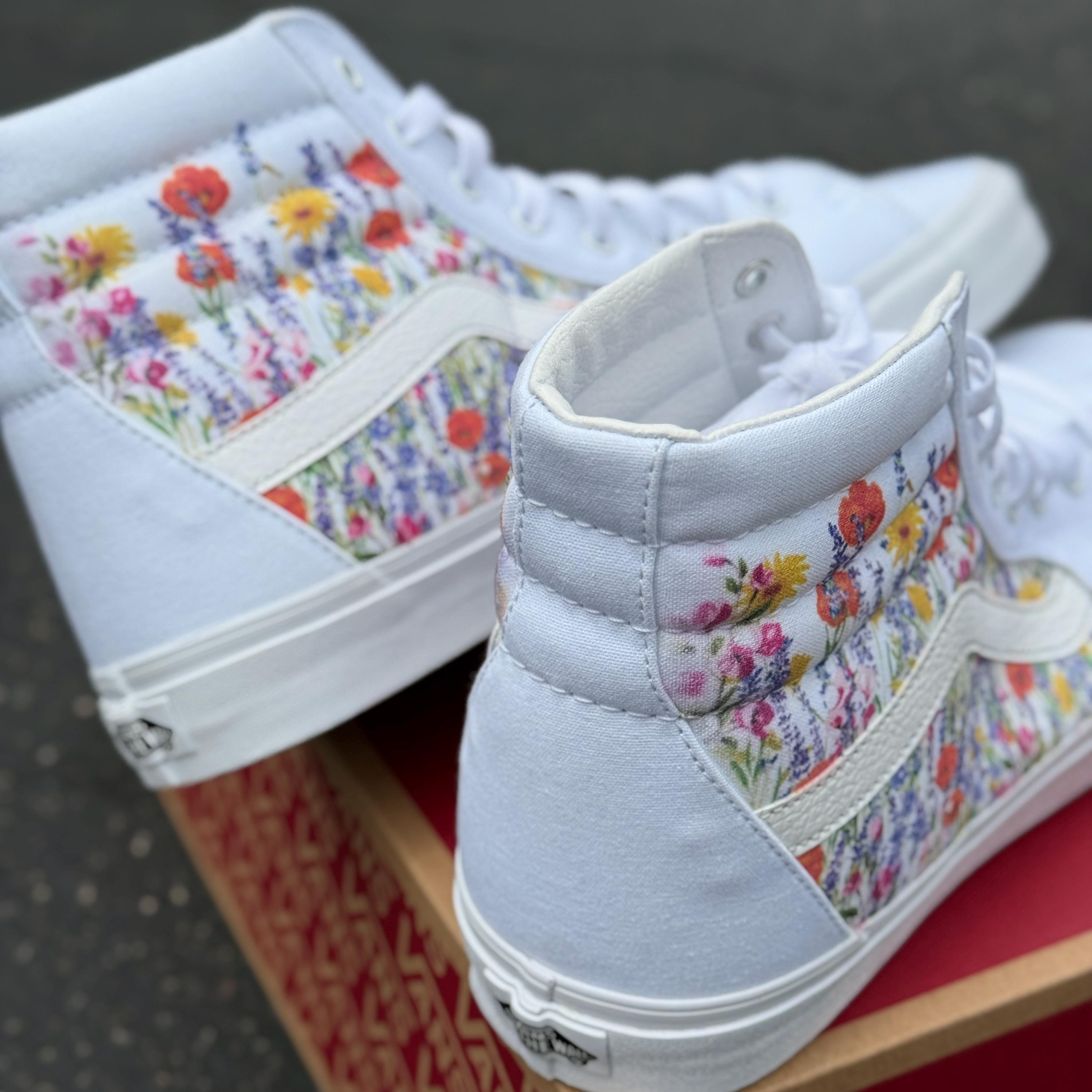 Flower Field Vans Sk8-hi Shoes - Customized White Sk8-hi Top  display picture 2