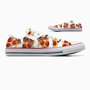 Pizza Low Top White Converse Custom Chuck Taylor Shoes