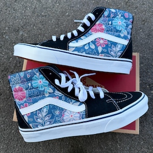 Embroidery Inspired Navy Vans Sk8 Hi Top Shoes - Custom Vans Shoes for Women and Men