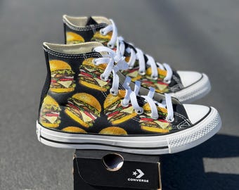 Burger Pattern Converse Chuck Taylor High Top Shoes Customized