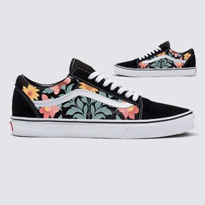 Illustrated Flower Vine Custom Vans Old Skool Sneakers