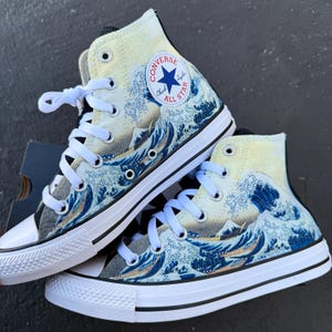 The Great Wave Off Kanagawa Custom Converse High Top Sneakers - Lace Up Shoes for Women and Men.