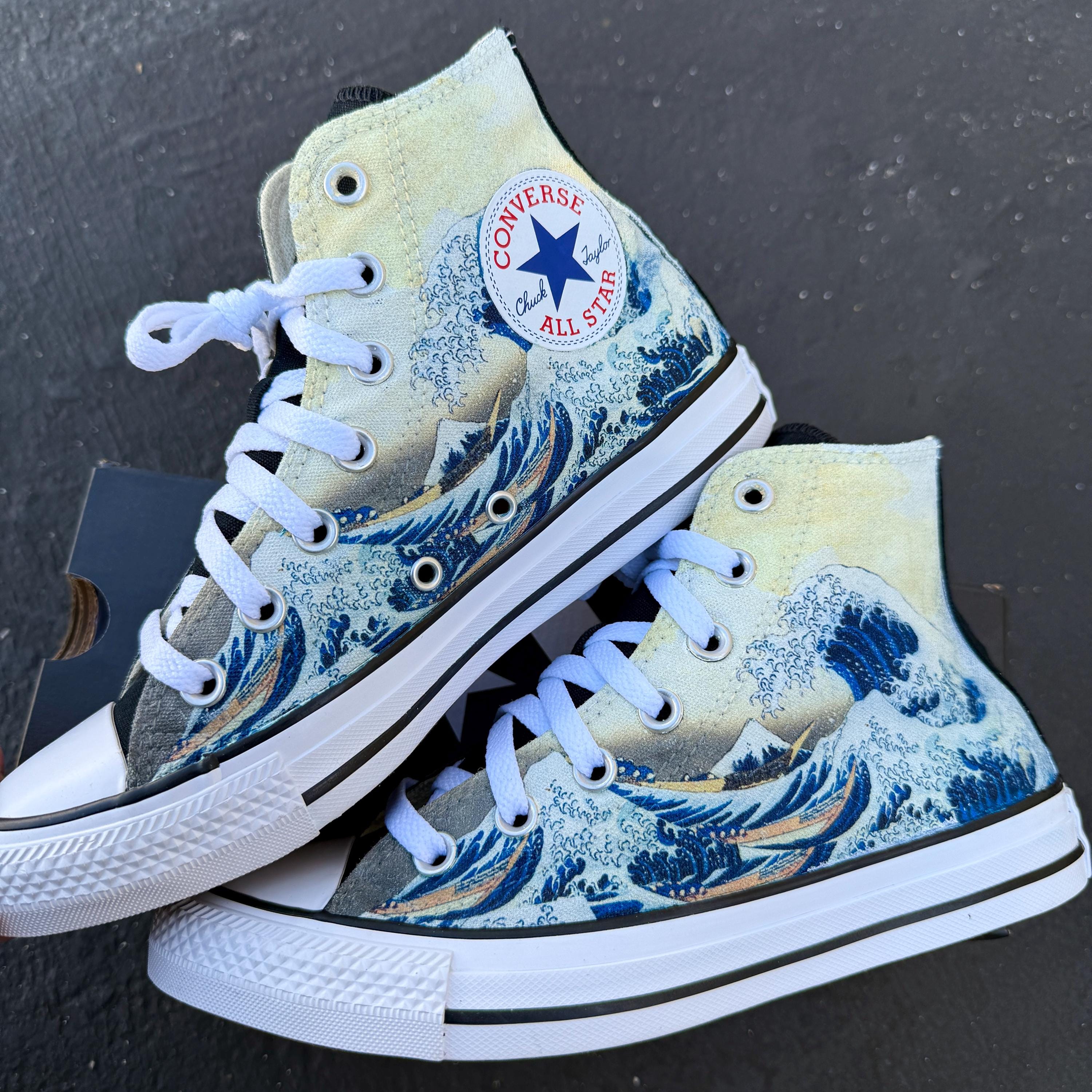 The Great Wave off Kanagawa Custom Converse High Top Sneakers