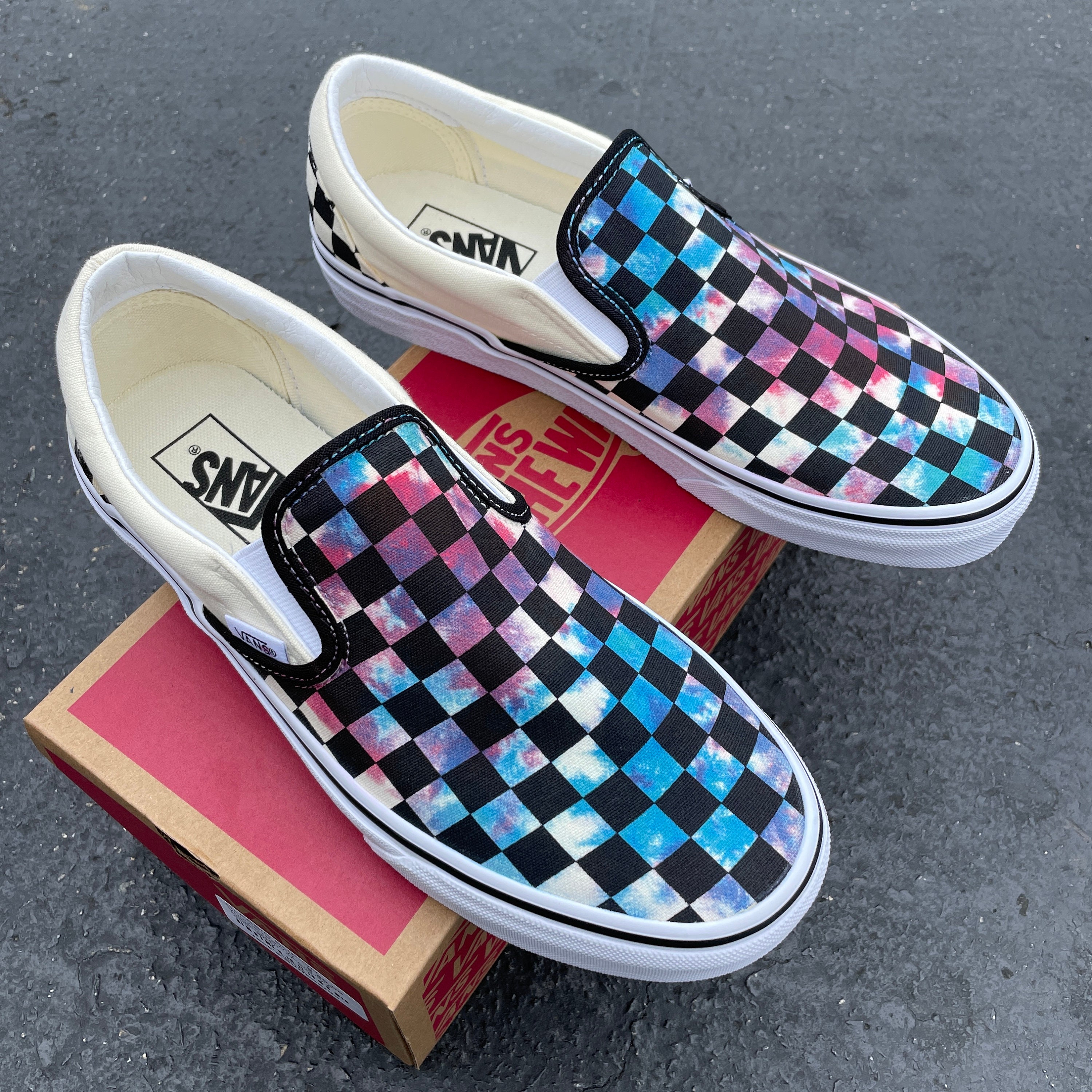 Vans Custom LV reflective Checkered Print Slip On Shoes Tan Size 8.5 - $95  (52% Off Retail) - From Ana