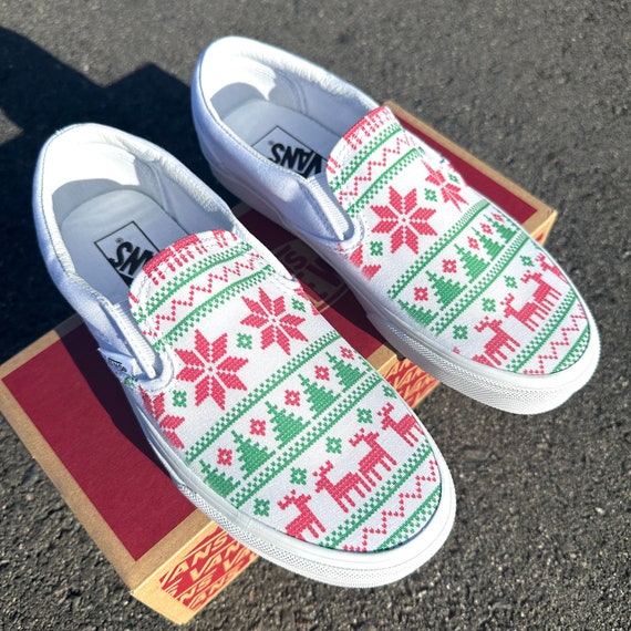 Ugly Christmas Sweater Print Holiday Season Custom Slip on Vans Etsy