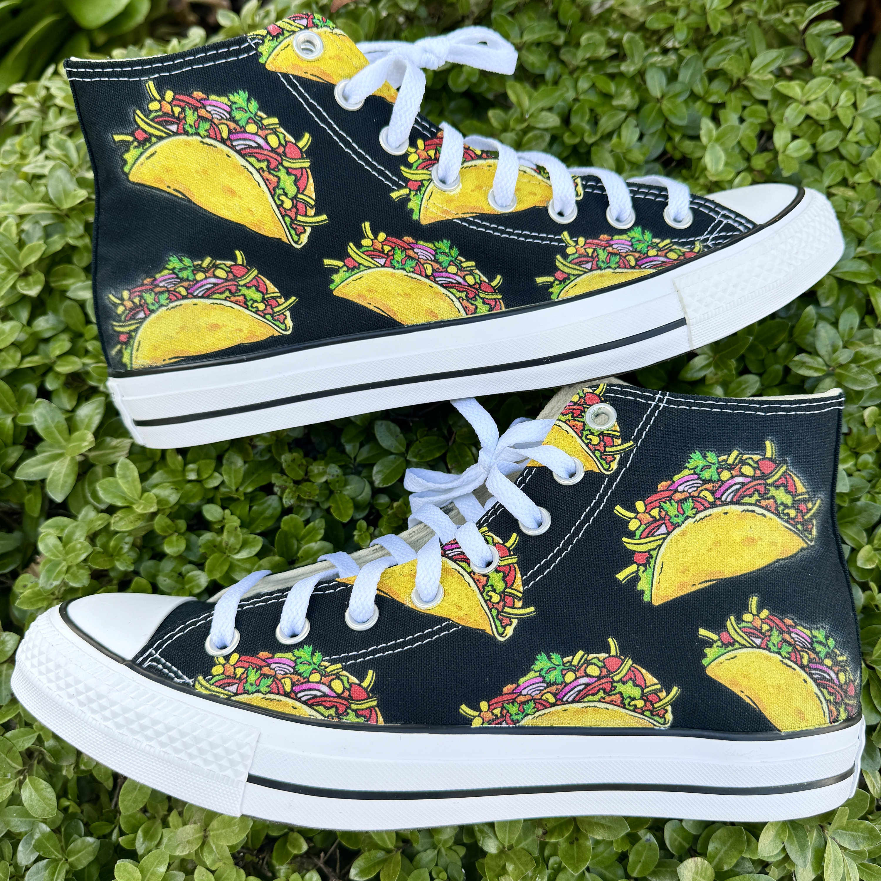 Taco Pattern Taco Tuesday Taco Theme Party Black High Top Converse Chuck Taylor for Men and Women Unisex High Top Converse Sneaker