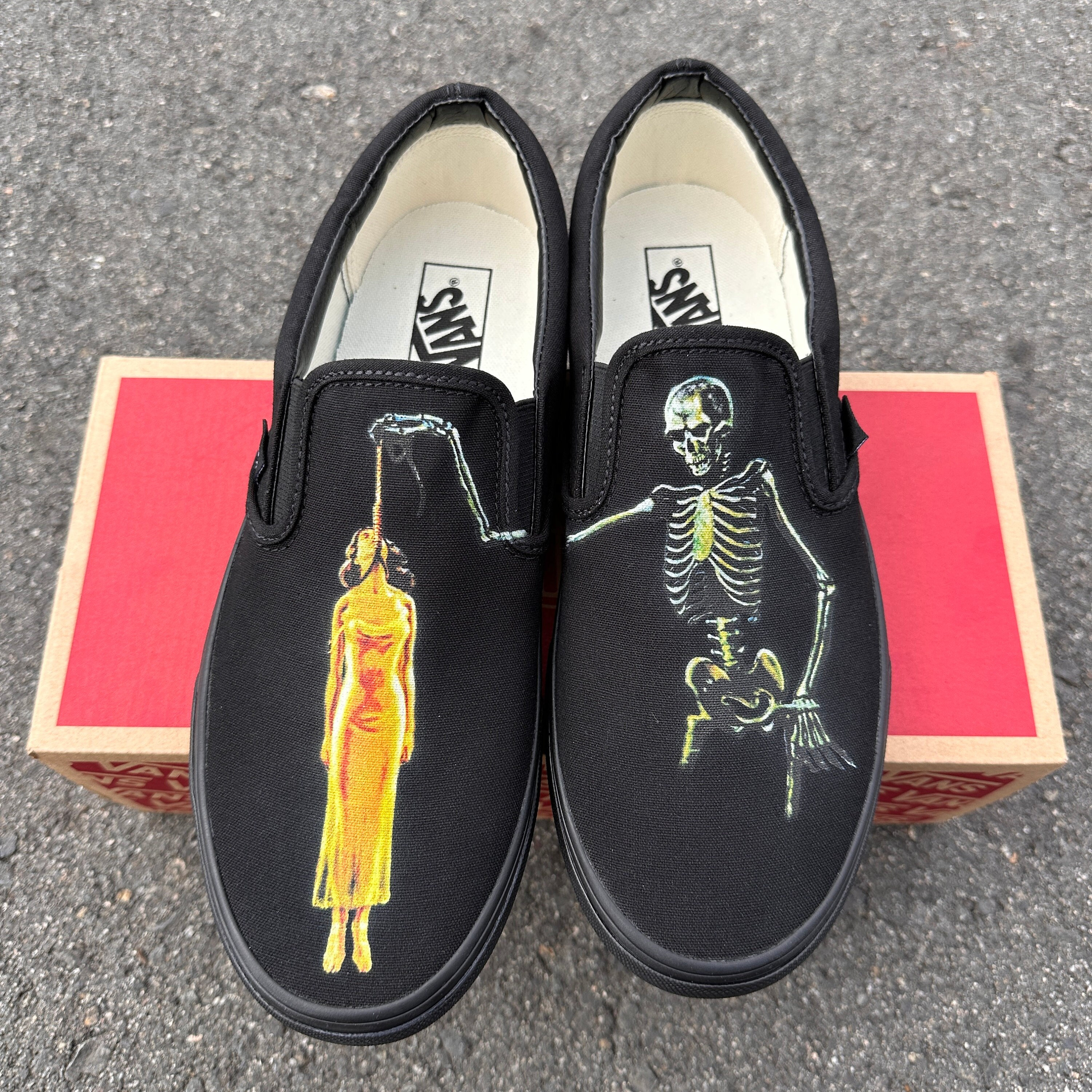 Horror Movie Skeleton Hanging Spooky Scary Halloween Custom Slip on Vans Shoes for Men and Women Black on Black Vans Etsy