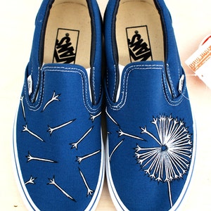 Hand Painted Dandelion on Navy Vans Slip Ons - Etsy