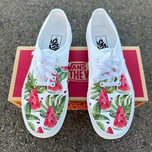 Watermelon Pattern on White Vans Authentic Shoes for Women and Men