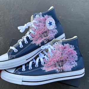 Cherry Blossom Customized Sneakers - Cherry Blossom Tree on High Top Converse Chuck Taylor Shoes For Women and Men