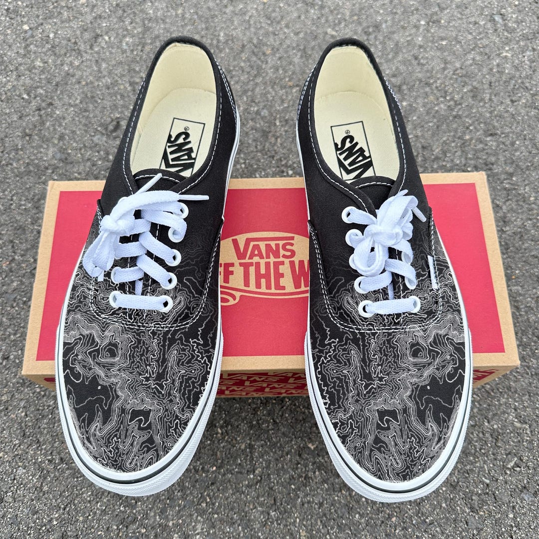 Customized Black Vans Authentic Topographical Map Shoes - Etsy
