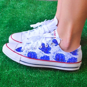 Flower Shoes - Royal Blue Rose Custom Low Top Converse