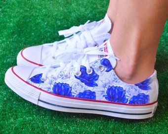 Flower Shoes - Royal Blue Rose Custom Low Top Converse