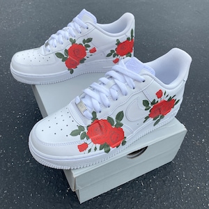 Roses on BOTH Sides of Shoes Custom Nike Air Force 1 Red Rose - Etsy